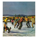 "Ice Skating on Pond", January 26, 1952 Giclee Print by John Falter
