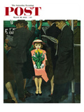 "Subway Girl and Easter Lily" Saturday Evening Post Cover, March 28, 1953 Reproduction procédé giclée par George Hughes
