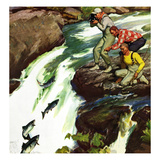 "Salmon Running Upstream", May 17, 1952 Giclee Print by Mead Schaeffer