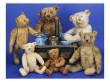 A Selection of Teddy Bears around a Black Painted Tinplate Toy Stove Giclee Print