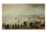 Skaters, Kolf Players, Elegant Ladies and Gentleman on Frozen Floodwaters by the Broederpoort at… Giclée-Druck von Hendrick Avercamp