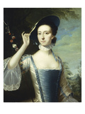Portrait of a Lady, in a Blue and White Dress, Trimmed with Ribbons, and a Straw Hat with Blue… Giclee Print by Joseph Wright of Derby
