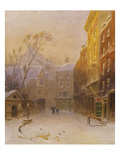 Figures Crossing a Back Street in London, Early Morning, Winter Giclee Print by Henry George Hine