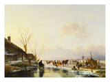 Skaters by a Booth on a Frozen River Giclee Print by Andreas Schelfhout