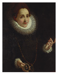 Portrait of a Lady, Half Length, in a Ruff and Dark Dress, Holding a Portrait Miniature of a… Giclee Print by Lodovico Carracci (Attr to)