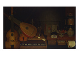 A Still Life of a Large Viol, a Lute, a Violin, a Recorder, and a Harpsichord with a Terrestrial… Giclée-Druck von Arnold 