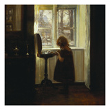 A Girl Standing by a Sewing Table Giclee Print by Carl Holsoe