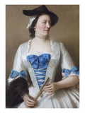 Portrait of Lady Tyrrell, Three Quarter Length, in a White Silk Dress with Blue Watered Silk Bows… Giclee Print by Jean-Etienne Liotard