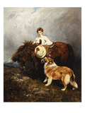Portrait of Lady Margaret Douglas-Home with a Shetland Pony and a Collie reproduction procédé giclée par John Emms