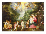 The Rest on the Return from Egypt with the Infant Saint John the Baptist Adoring the Christ Child… Giclee-trykk av Jan van Balen (Attr to)