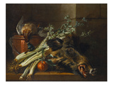 A Dead Mallard, a Boar's Head, Celery and a Copper Pot on a Ledge Giclee Print by Jean-Baptiste Oudry