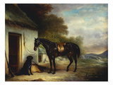 Mr Stuart's Favourite Hunter, Vagabond and His Flatcoated Retriever, Nell by a Cottage Door Giclee Print by Sr, John Ferneley