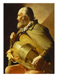 A Blind Hurdy-Gurdy Player, Seated Three-Quarter Length, in Profile to the Left Reproduction procédé giclée par Georges de La Tour