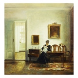 A Woman Sewing in an Interior Giclee Print by Carl Holsoe