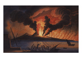 A View of the Bay of Naples with Mount Vesuvius Erupting at Nightfall Giclee Print by Italian School 