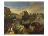 Le Printemps: a Fete Champetre in a Water Garden with Figures in a Boat Giclee Print by Jean Antoine Watteau