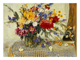 Delphiniums, Roses, Peonies, Dahlias and Other Flowers in a Glass Vase Giclee-trykk av Ferdinand Brod