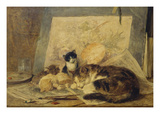 A Sleeping Cat and Kittens in an Artist's Studio Giclée-Druck von Henriette Ronner-Knip