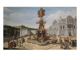 A Triumphal Fountain, Bearing the Habsburg Arms, and Surmounted by a Statue Glorifying a Habsburg… Giclee Print by Dirck Stoop (Circle of)