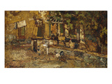 Farmyard with a Donkey and Cockerels; Cour De Ferme Avec Un Ane Et Des Coqs Giclee Print by Adolphe Joseph Thomas Monticelli
