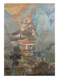 Figures at Leisure in the Garden of a Pavilion, Set in a Mountainous Landscape of Blossoming… Giclée-Druck