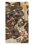 A Large Woven Silk Kossu Panel Depicting a Large Shishi with Her Two Young Giclée-Druck