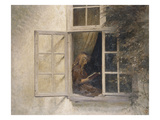 A Girl Reading in a Window reproduction procédé giclée par Peter Ilsted