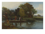 Two Anglers and a Bailiff in a Punt on a River Fishing for Bream with Landscape Beyond Giclee Print by Alexander F. Rolfe