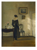 An Interior with a Woman Feeding a Cat Giclee Print by Carl Holsoe