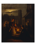 A Mother and Child by a Fishmonger on a Market, at Moonlight Giclee Print by Andre Vermeulen