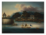 A River Scene with a Folly Fort; and Junks Moored around an Island Temple Giclee Print by Chinese School 