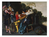 An Elegant Party Making Music by an Ornamental Lake Giclée-Druck von Dirck Hals