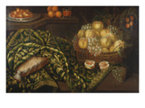 Still-Life with Basket of Fruits on a Table; Nature Morte Aux Paniers De Fruits Et De Fleurs Sur… Giclee Print by Francesco Fieravino (Circle of)