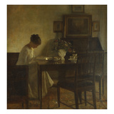 An Interior with a Woman Reading at a Table Giclee Print by Carl Holsoe
