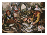 The Four Elements: a Fishmonger's Stall in a Town with the Miraculous Draught of Fishes Beyond -… Giclee Print by Joachim Beuckelaer