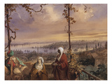 A View from the Terrace of a House in Galata, with a Turk, His Wife and a S Reproduction procédé giclée par Count Preziosi Amadeo