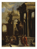 Capricci of Classical Ruins with Water Carriers, Philosophers and Noblemen (Right Panel) Giclee Print by Giovanni Ghisolfi (Circle of)