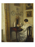 An Interior with a Girl Reading at a Desk Giclee Print by Carl Holsoe