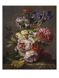Irises, Peonies and Other Flowers in a Vase on a Ledge Giclee Print by Lodewijk Johannes Nooijen