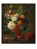 Summer Flowers in an Urn with a Bird Nest on a Marble Ledge Giclee Print by Gerard Van Spaendonck
