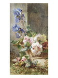 A Still Life with Irises and Roses in a Basket Giclee-trykk av Ermocrate Bucchi
