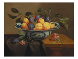 Plums and Apricots in a Wanli Kraak Porselein Bowl with a Carnation, a Rose Giclee Print by Jacob Van Hulsdonck