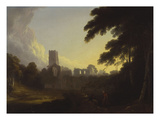 A View of Fountains Abbey, Yorkshire with a Shepherd and Two Figures in the Foreground Giclee Print by John Rathbone