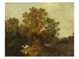 A Wooded Landscape with Faggot Gatherers by a Path, a White Horse Tethered Beyond Reproduction procédé giclée par Thomas Gainsborough