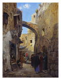 Streetscene in Jerusalem; Strassenscene in Jerusalem reproduction procédé giclée par Gustav Bauernfeind