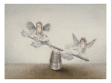 Two Fairies Playing See-Saw on a Needle Resting on a Thimble Giclee Print by Amelia Jane Murray