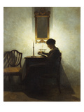 A Woman Reading by Candlelight in an Interior Giclee Print by Peter Ilsted