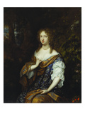 Portrait of Sara Nuyts (1645-1723), (Wife of Lambert Witsen), in an Orange, Blue and White Dress Reproduction procédé giclée par Caspar Netscher