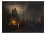 A Market-Square at Night with Several Townsfolk by Dead Game and Grocery Stands, Brussels Giclee Print by Petrus van Schendel