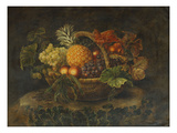 A Basket of Grapes, Peaches and a Pineapple on a Rock in a Landscape Giclee Print by Alfrida Vilhelmine Ludovica Baadsgaard